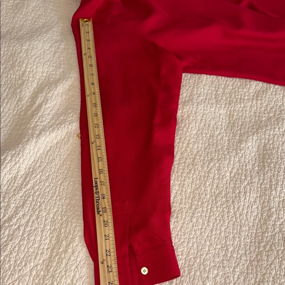 Charter Club Red Classic Button up Silk Blouse‎ Preppy Crest Logo Pocket Size 16